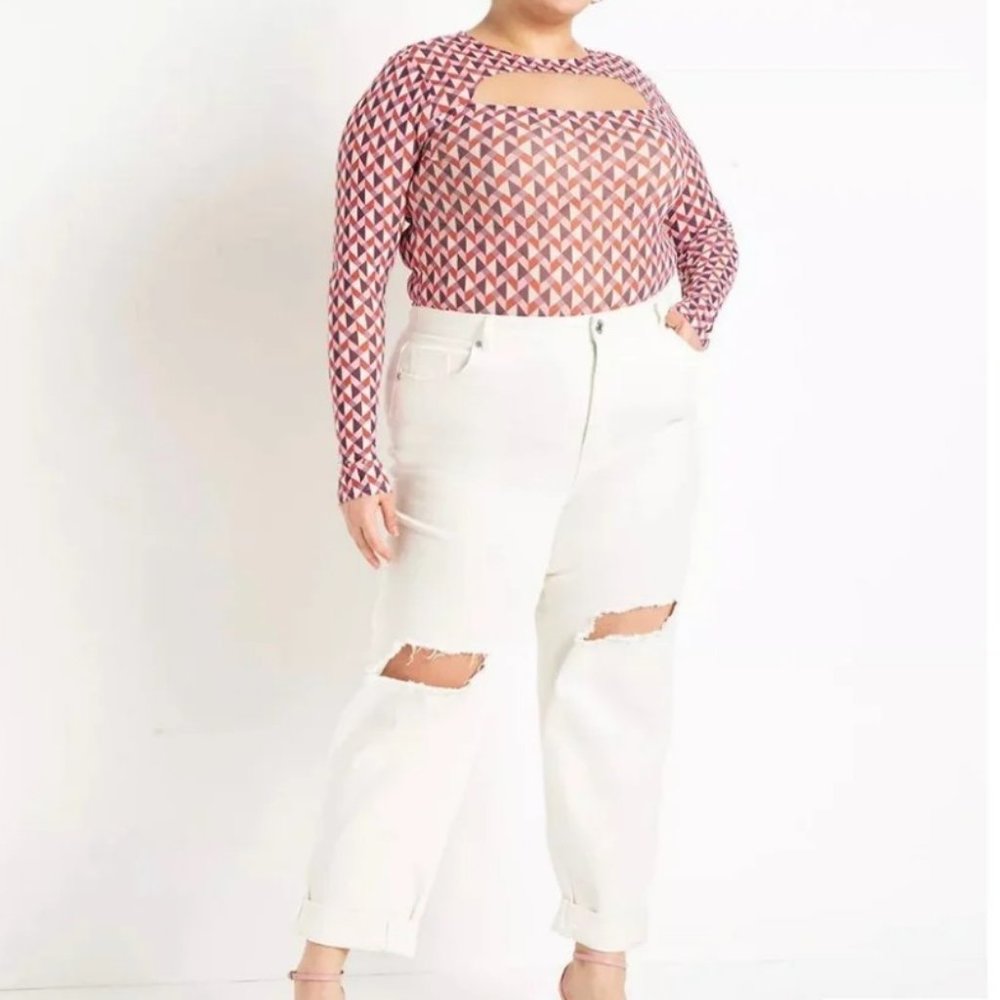 Eloquii Geometric Print Cut Out Mesh Top 22/24 NWT